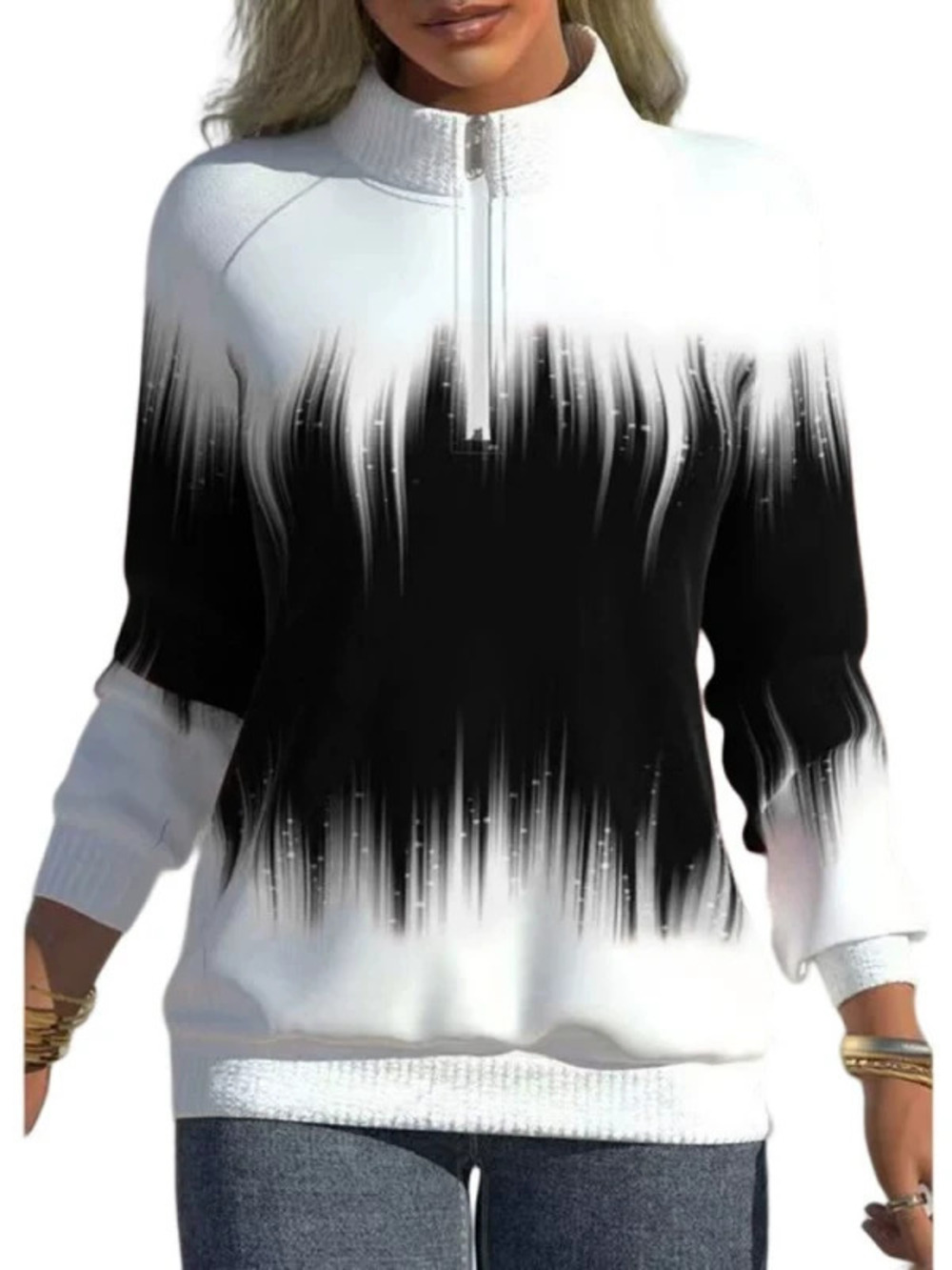 ZARA Gradient Print Zip Mock Neck Long Sleeve Sweatshirt Winter